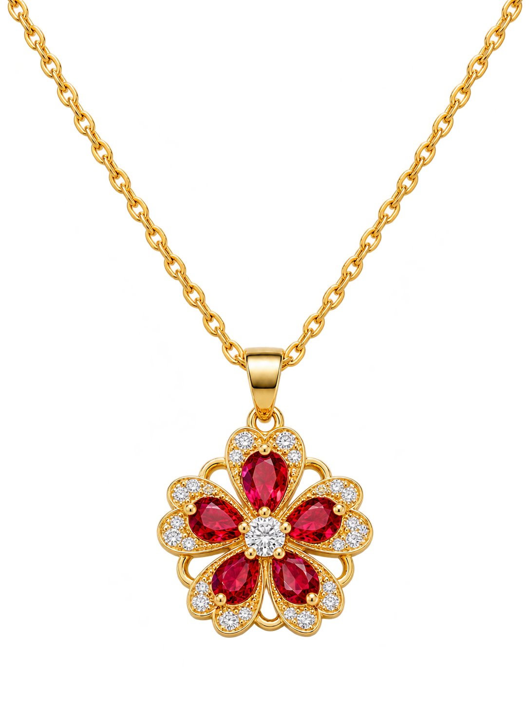 Necklace with rotating zircon flower pendant