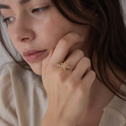 Adjustable Enchanted Sun Ring with Iridescent Stone