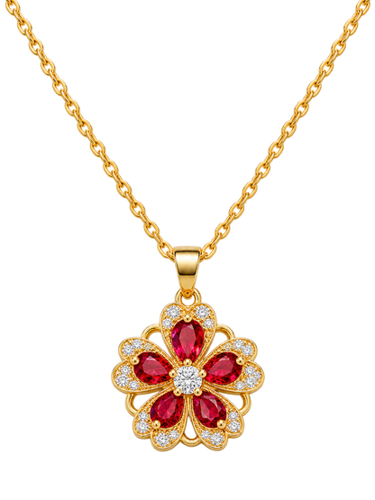 Necklace with rotating zircon flower pendant