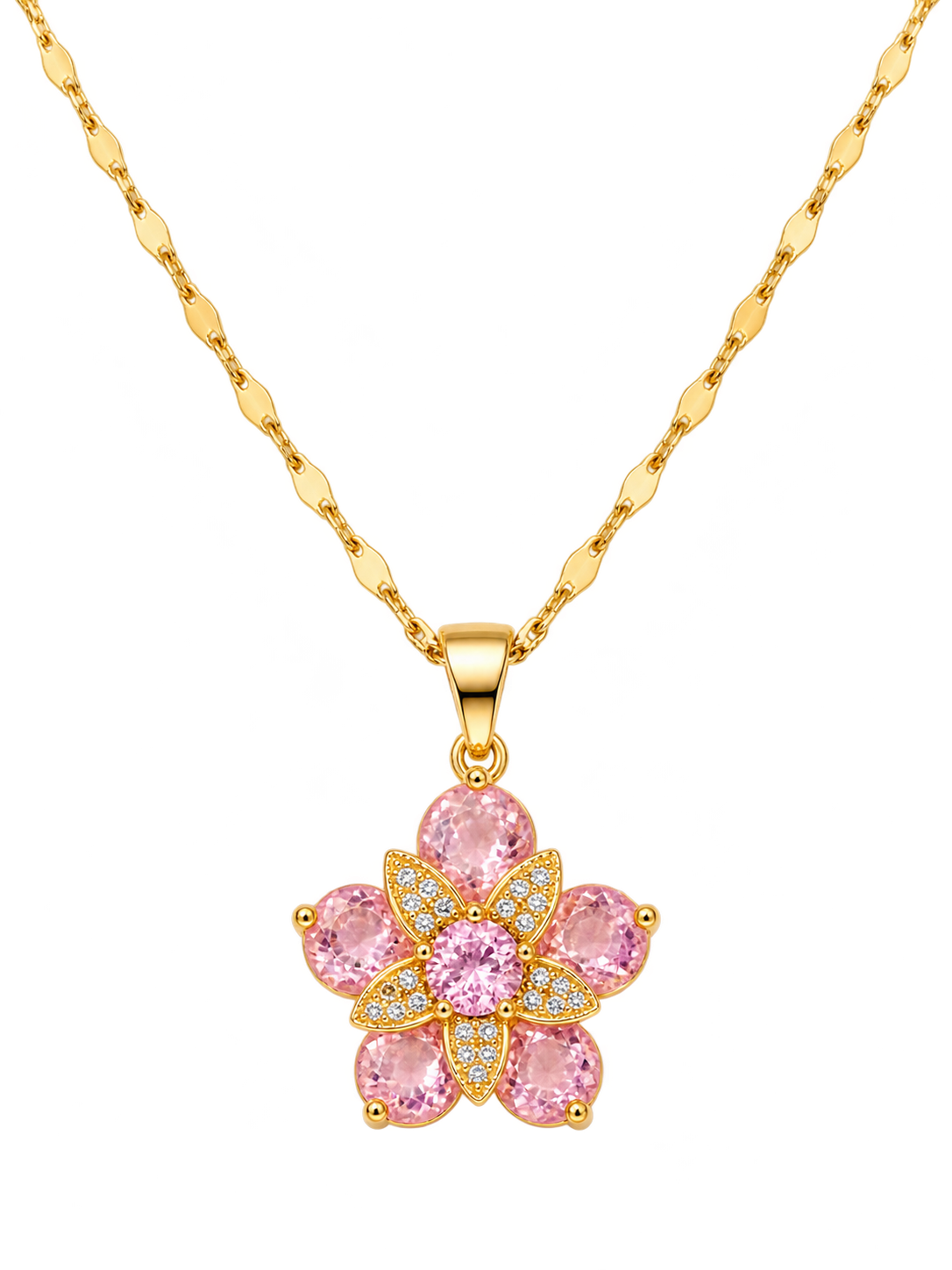 Necklace with rotating zircon flower pendant