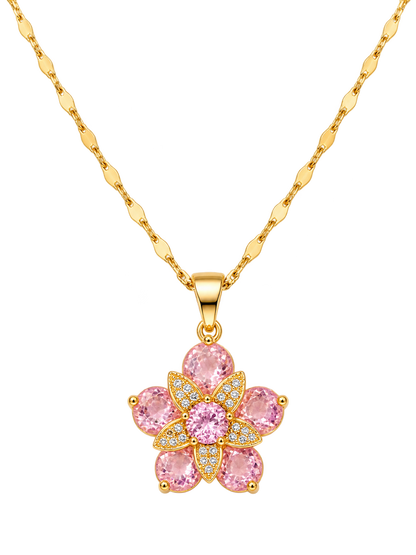 Necklace with rotating zircon flower pendant