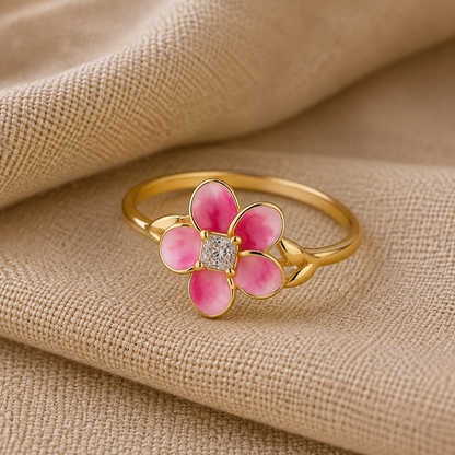 Ocean Blossom Pink Flower Ring with Crystal Center