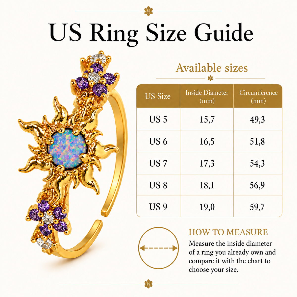 Adjustable Enchanted Sun Ring with Iridescent Stone