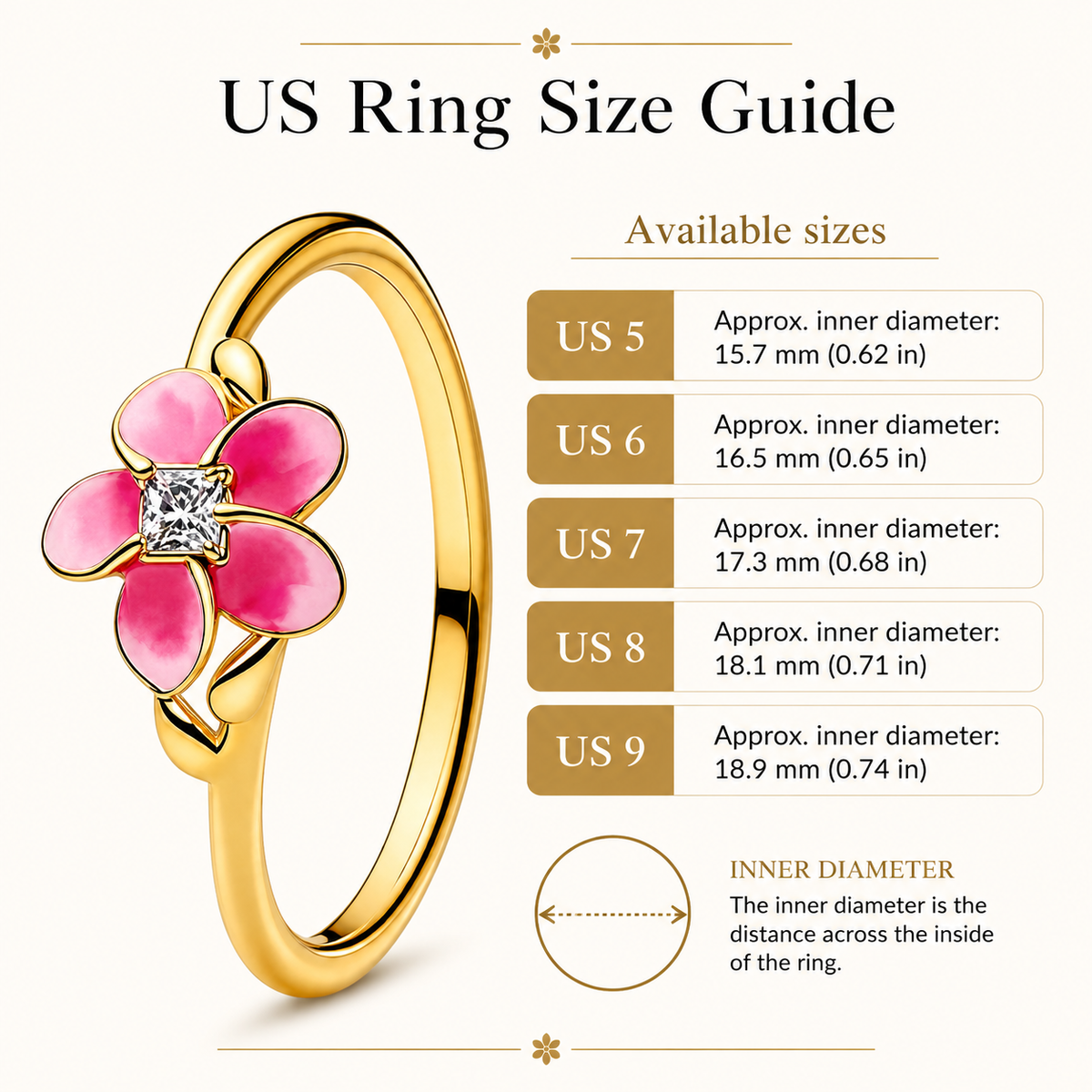 Ocean Blossom Pink Flower Ring with Crystal Center