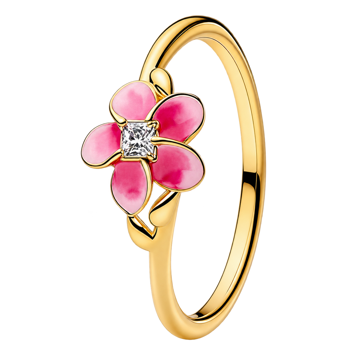 Ocean Blossom Pink Flower Ring with Crystal Center