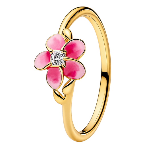 Ocean Blossom Pink Flower Ring with Crystal Center